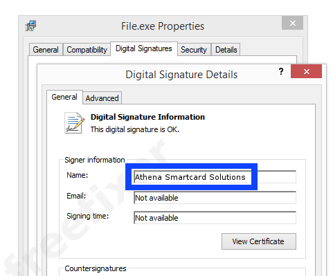 Screenshot of the Athena Smartcard Solutions certificate